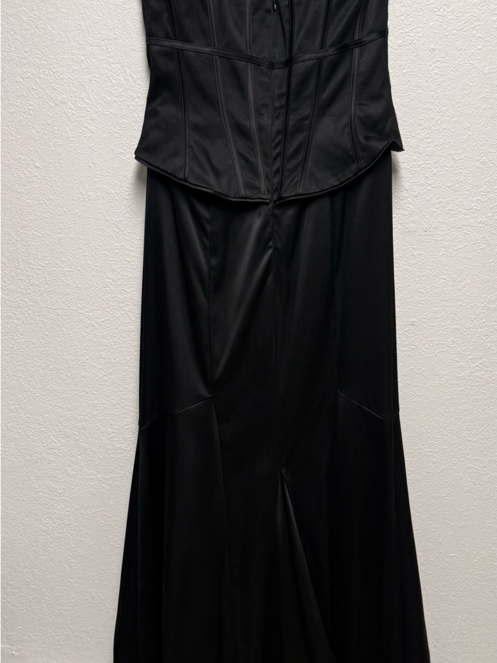 White House Black Market Black Satin Corset Maxi Dress Lace Trim Size 6 - Picture 7 of 12